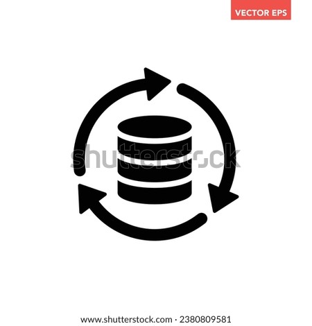 Black single database refresh, simple data update flow arrow flat design vector pictogram, infographic interface elements for app logo web button ui ux isolated on white background