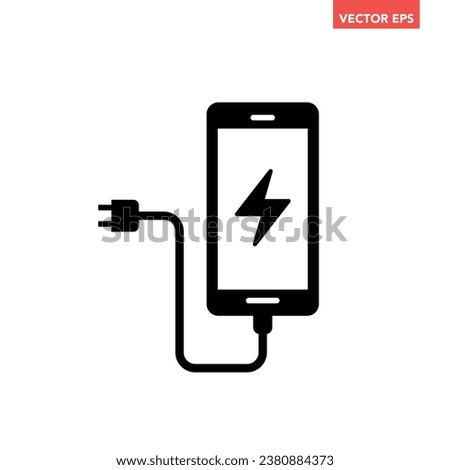 Black single charging smart phone filled icon, simple electronic flat design pictogram, infographic vector for app logo web website button ui ux interface elements isolated on white background