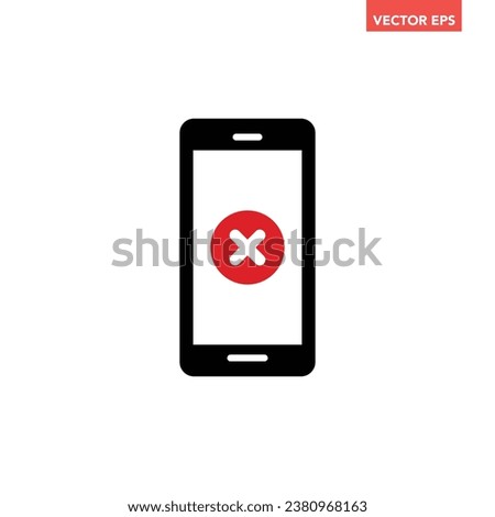 Black single phone with red x filled icon, failed transaction digital mockup flat design pictogram, infographic vector for app logo web button ui ux interface elements isolated on white background