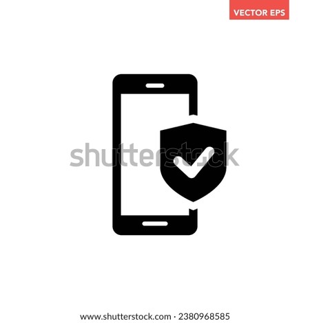 Black single mobile protection fill icon, simple digital theft defence flat design pictogram, infographic vector for app logo web website button ui ux interface element isolated on white background