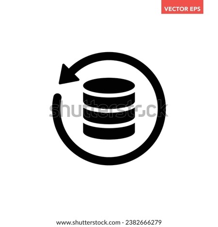 Black single database restore icon, simple data update flow arrow flat design vector pictogram, infographic interface elements for app logo web button ui ux isolated on white background