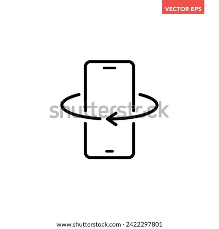 Black single phone rotation line icon, simple technology 360 degree rotation flat design pictogram vector for app ads web banner button ui ux interface elements isolated on white background