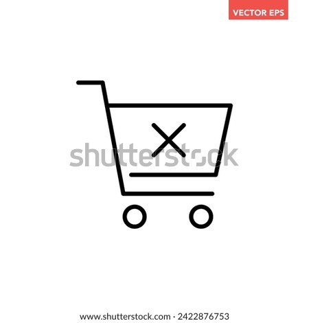 Black single cancel shopping cart line icon, simple remove items from basket flat design vector pictogram, interface elements for app logo web button ui ux isolated on white background