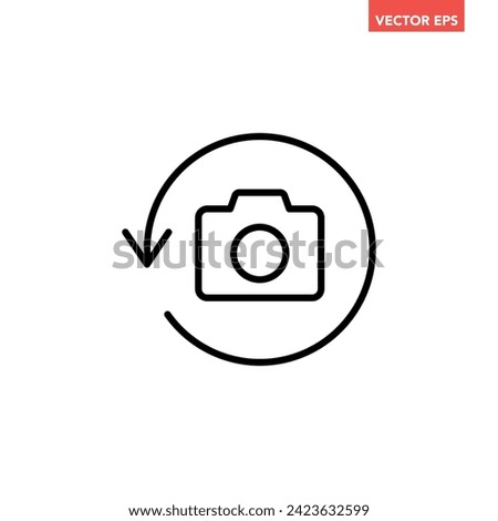 Black single rotate camera mode line icon, simple Switch from front to back flat design pictogram vector for app ads web banner button ui ux interface elements isolated on white background