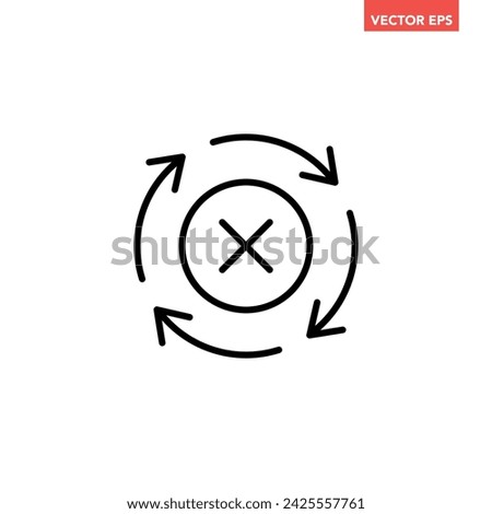 Black round check sync unapproved line icon, simple cycle rotating arrows sync flat design pictogram vector for app logo ads web webpage button ui ux interface elements isolated on white background