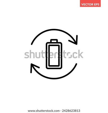 Black single recharge battery line icon, simple charging power with arrow rotation flat design pictogram, infographic illustration for app logo web button ui ux interface elements
