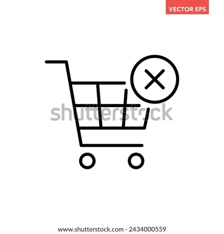 Black single cancel shopping cart line icon, simple remove items from cart flat design vector pictogram, interface elements for app logo web button ui ux isolated on white background