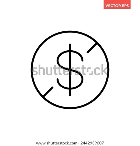 Black single no cash line icon, simple tax free charge flat design infographic pictogram vector, for app logo web button ui ux interface elements isolated on white background