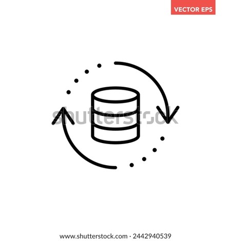 Black single database refresh line icon, simple tech data update flow flat design vector pictogram, infographic interface elements for app logo web button ui ux isolated on white background