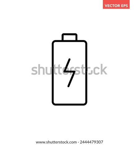 Black single battery indicator line icon, simple charging flat design vector pictogram, infographic interface elements for app logo web button ui ux isolated on white background