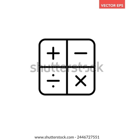 Black single math buttons line icon, simple calculator round square keys flat design vector pictogram, infographic interface elements for app logo web button ui ux isolated on white background