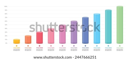 Colourful slim chart bars template, 10%-100% number text. Flat design interface illustration inforchart infographic elements for app ui ux web banner button vector isolated on white background