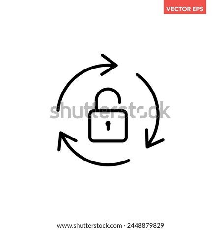 Black single open lock line icon, simple secure protection flat design vector pictogram, infographic vector for app logo web website button banner ui interface elements isolated on white background