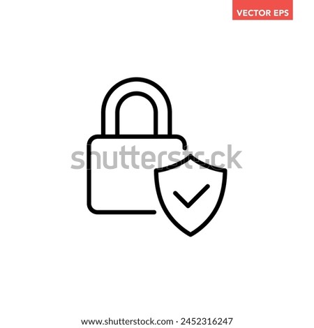 Black filled lock wth check mark line icon, simple successful protection flat design pictogram vector for app ads web banner button ui ux interface elements isolated on white background