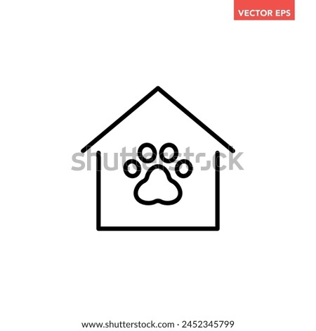 Black single pet house line icon, simple animal care centre at home flat design interface infographic element for app logo ui web button, vector isolated on white background