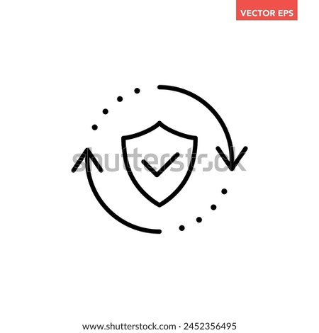 Black single protection system updated successful thin line icon, simple loading guard flat design pictogram vector for app ads web banner button ui interface elements isolated on white background