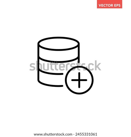 Black single add new database line icon, simple create extra digital data flat design vector pictogram, infographic interface elements for app logo web button ui ux isolated on white background