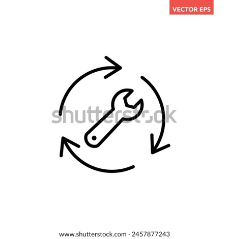 Single black repair update line wrench tool arrow cycle icon, simple flat design vector pictogram, infographic interface elements for app logo web button ui ux isolated on white background