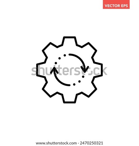 Black single round system update line icon, simple cog wheel process circle flat design vector pictogram, infographic interface elements for app logo web button ui ux isolated on white background