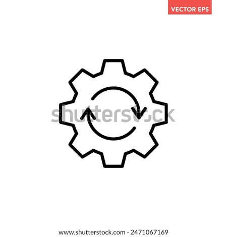 Black single round gear workflow line icon, simple cogwheel process cycle flat design vector pictogram, infographic interface elements for app logo web button ui ux isolated on white background