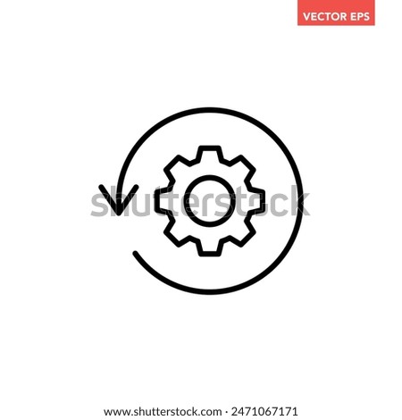 Black single round gear workflow line icon, simple cogwheel process cycle flat design vector pictogram, infographic interface elements for app logo web button ui ux isolated on white background