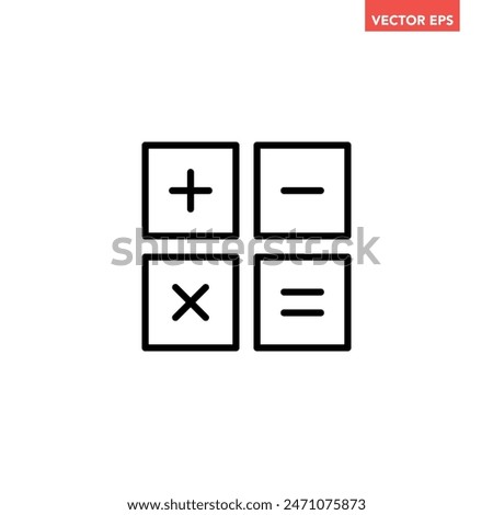 Black single square math buttons line icon, simple calculator keys flat design vector pictogram, infographic interface elements for app logo web button ui ux isolated on white background