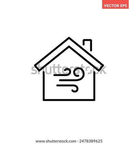 Black single home air conditioning line icon, simple house ventilation flat design pictogram vector for app ads web banner ui ux interface element isolated on white background