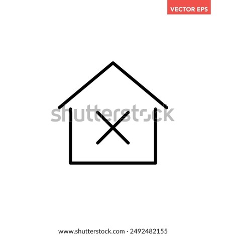 Black single mortgage not approved line icon, simple wrong house flat design vector pictogram, infographic vector for app logo web website button ui ux interface elements isolated on white background