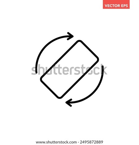 Black single rotate phone line icon, simple technology 360 degree rotation flat design pictogram vector for app ads web banner button ui ux interface elements isolated on white background