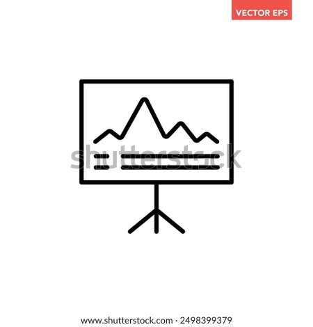 Black single financial graph board line icon, simple stock data analysis laptop flat design pictogram vector for app logo ads web webpage button ui ux interface elements isolated on white background