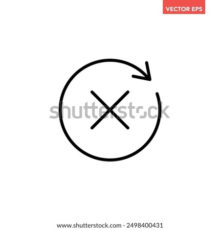 Black round check sync unapproved line icon, simple cycle rotating arrows sync flat design pictogram vector for app logo ads web webpage button ui ux interface elements isolated on white background