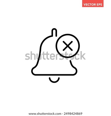 Black single mute notification line icon, simple no sound, silence bell flat design pictogram vector for app logo ads web webpage button ui ux interface elements isolated on white background