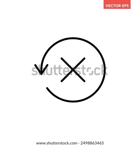 Black round check sync unapproved line icon, simple cycle rotating arrows sync flat design pictogram vector for app logo ads web webpage button ui ux interface elements isolated on white background