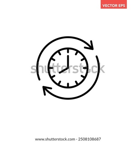 Black refresh time line icon, simple speed up hr clock with arrow flat design pictogram, infographic vector for app logo web button ui ux interface elements isolated on white background