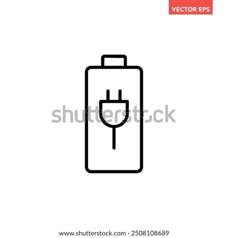 Black single battery indicator line icon, simple charging flat design vector pictogram, infographic interface elements for app logo web button ui ux isolated on white background