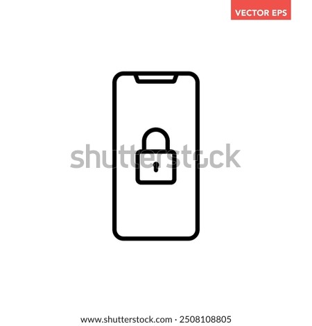 Black single mobile security line icon, simple technology phone lock flat design pictogram vector for app ads web banner button ui ux interface elements isolated on white background