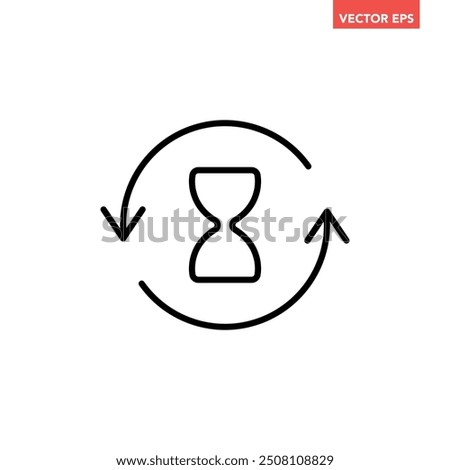 Black single anti aging hourglass line icon, simple standby waiting slow time flat design vector pictogram, infographic interface elements for app logo web button ui ux isolated on white background