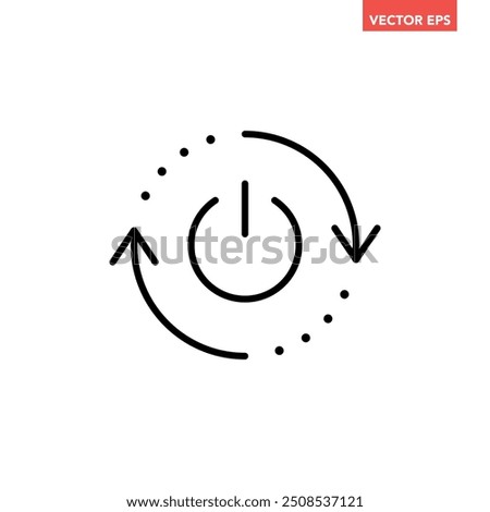 Black single automatic restart line icon, simple reboot power button lat design illustration pictogram, infographic vector for app ads web button ui interface elements isolated on white background