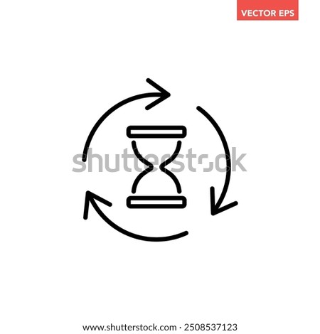 Black single anti aging hourglass line icon, simple standby waiting slow time flat design vector pictogram, infographic interface elements for app logo web button ui ux isolated on white background