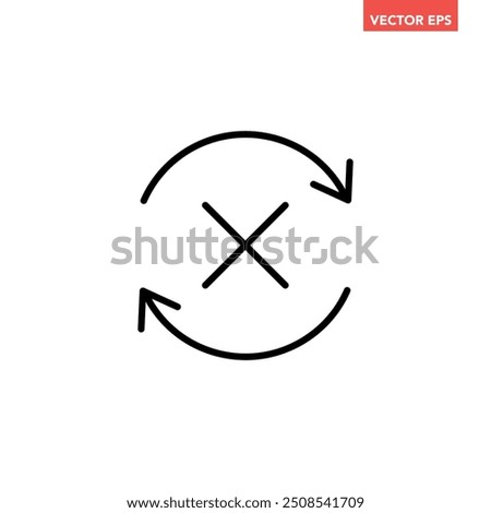 Black round check sync unapproved line icon, simple cycle rotating arrows sync flat design pictogram vector for app logo ads web webpage button ui ux interface elements isolated on white background