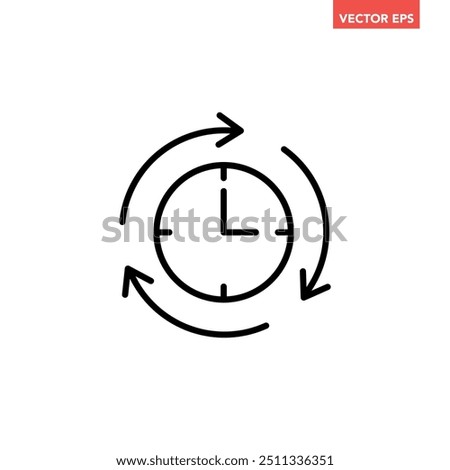 Black refresh time line icon, simple speed up hr clock with arrow flat design pictogram, infographic vector for app logo web button ui ux interface elements isolated on white background