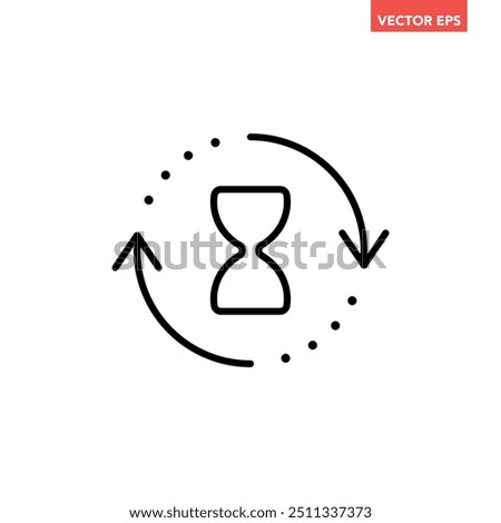 Black single anti aging hourglass line icon, simple standby waiting slow time flat design vector pictogram, infographic interface elements for app logo web button ui ux isolated on white background