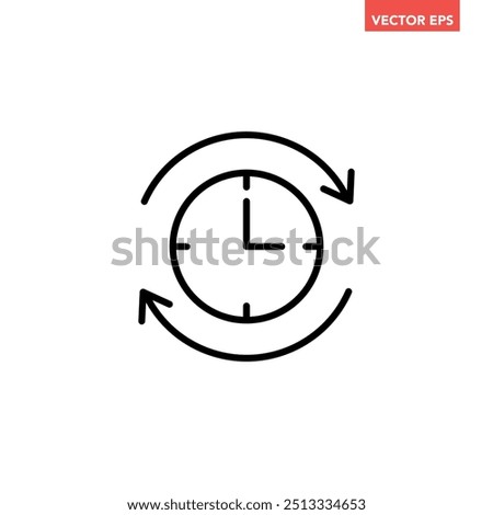 Black refresh time line icon, simple speed up hr clock with arrow flat design pictogram, infographic vector for app logo web button ui ux interface elements isolated on white background