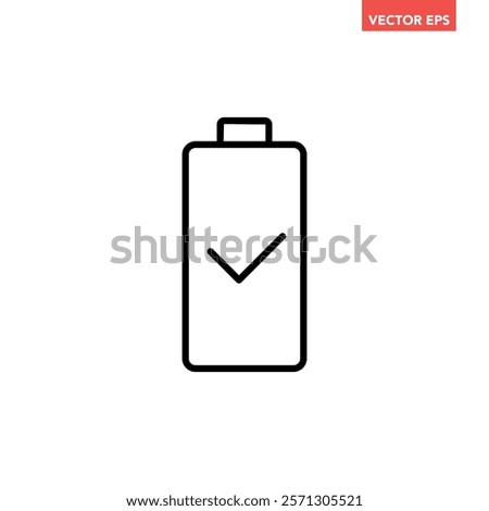 Black single full battery indicator icon, simple charging flat design vector pictogram, infographic interface elements for app logo web button ui ux isolated on white background