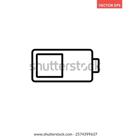 Black single half low battery indicator icon, simple charging flat design vector pictogram, infographic interface elements for app logo web button ui ux isolated on white background