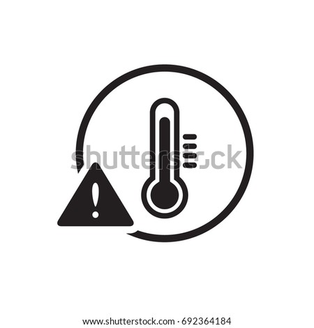 Black high temperature warning icon, simple protection sign flat design concept vector for app ads label web banner button ui ux interface elements isolated on white background