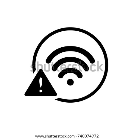 Black wifi warning with caution icon, wifi lost or disconnect, simple technology flat design vector pictogram, infographic interface elements for app logo web button ui ux isolated on white background