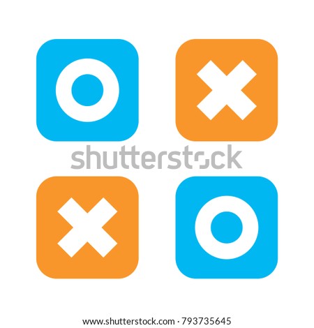 Flat o and x rounded square shape icons, blue circle and orange cross, vector, isolated on white background