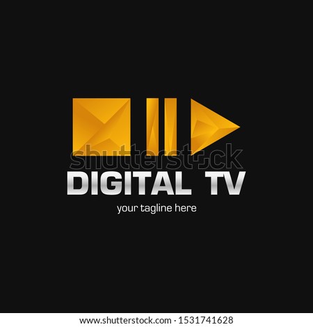 Digital TV logo Template. Media company logo or film production studio or audio-visual studio or on-line media. TV company. Creative media television logotype. Abstract colored vector play logotype. 
