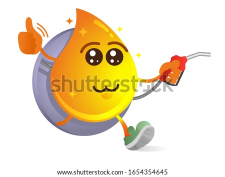 Funny vector cartoon character fuel drop for gas station. Cute mascot. Design for print, emblem, t-shirt, party decoration, sticker, logotype. Stock fotó © 